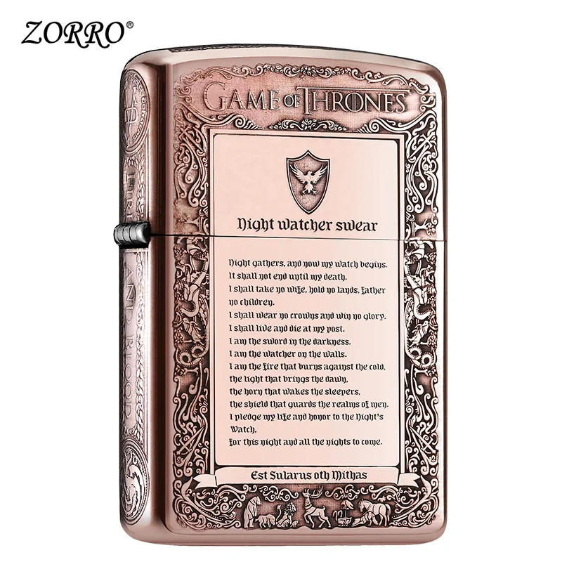 

Zorro kerosene windproof lighter, copper, five sides, ice and fire creative deep carving retro lighter,