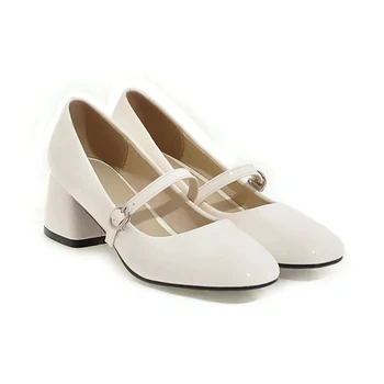 Big   Size  10 11 12   ladies high heels women shoes woman pumps   Mary Jane's Shoes Shallow Heavy-heeled Single Shoes 4