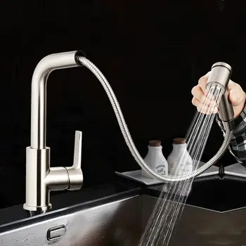 

Luxury Kitchen Faucet Sink Faucets Hot Cool Water Single Hole Handle Pull Out Spout Mixer tap Stream Sprayer Head Kitchen Tools