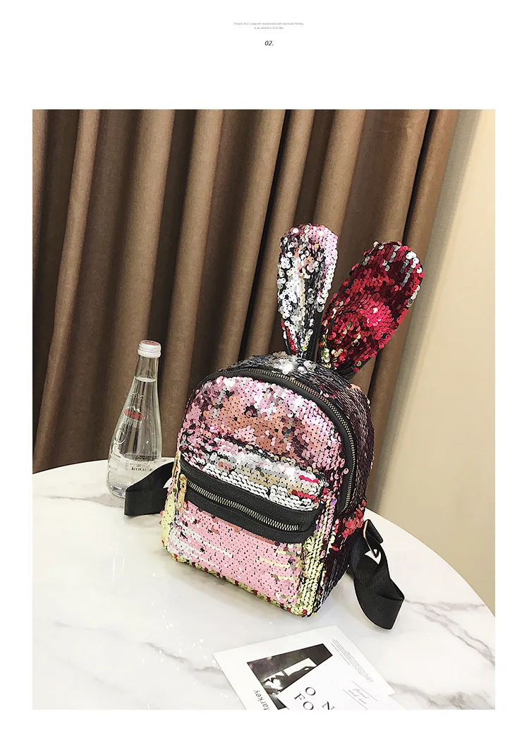 Backpack Student Sequins Rabbit Ears Bag Women Girls Backpacks Rucksack For Teenager Cartoon Cute Schoolbags Travel Backpack