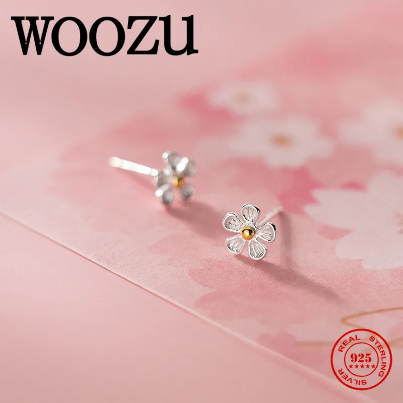WOOZU реальные 925 стерлингового серебра Ультрамодное корейское мини пяти лепестков