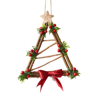 

Christmas Wreath Garland Door Window Wall Hanging Ornament Decoration Rattan with Bow Pine Cones