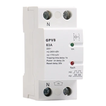 

Din Rail Automatic over Under Voltage Protector 220V AC Single Phase & Three Phase Self Resetting Protector GPV8-63D 2P 63A