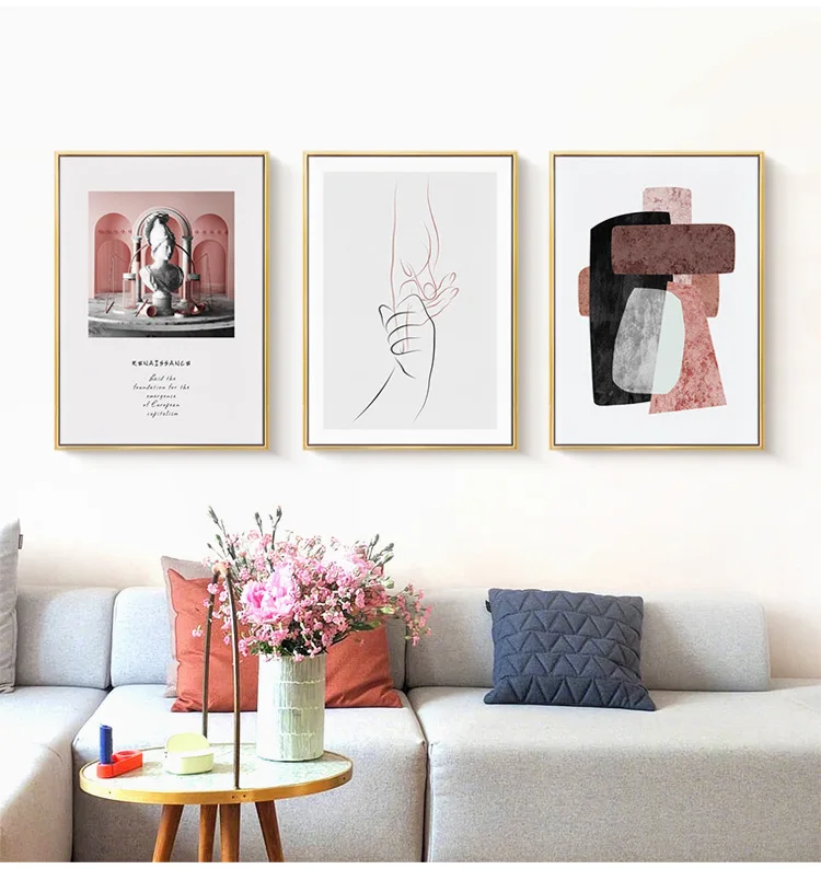 

Modern Minimalist Northern European-Style INS Beautiful Living Room Pink Decorative Painting Shop Hanging Painting Model Room So