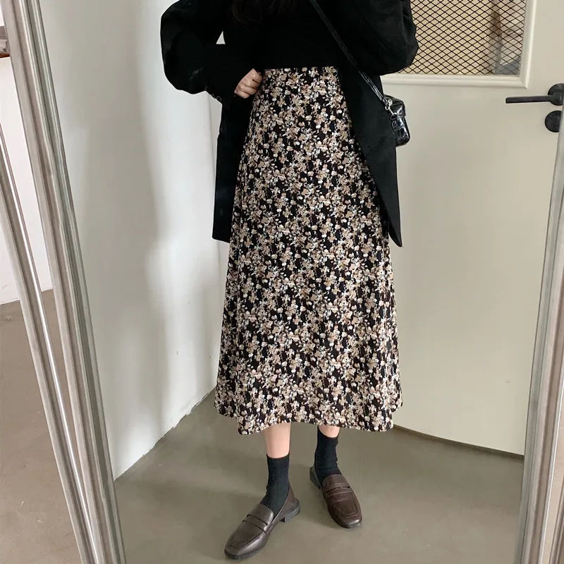 

New Autumn Print Casual Fashion for Women Spring Summer Elegant Female Vintage A-Line Skirt