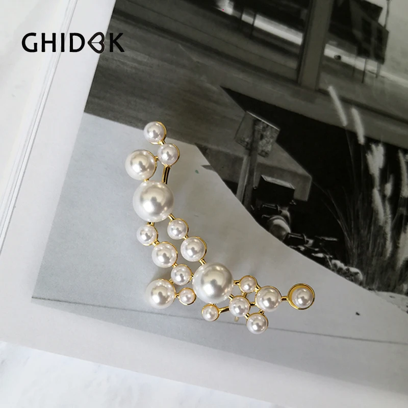 GHIDBK 미니멀리스트 가짜 진주 귀고리 섬세한 골드 가짜 진주 귀걸이 신부 귀걸이 클립 웨딩 쥬얼리 선물