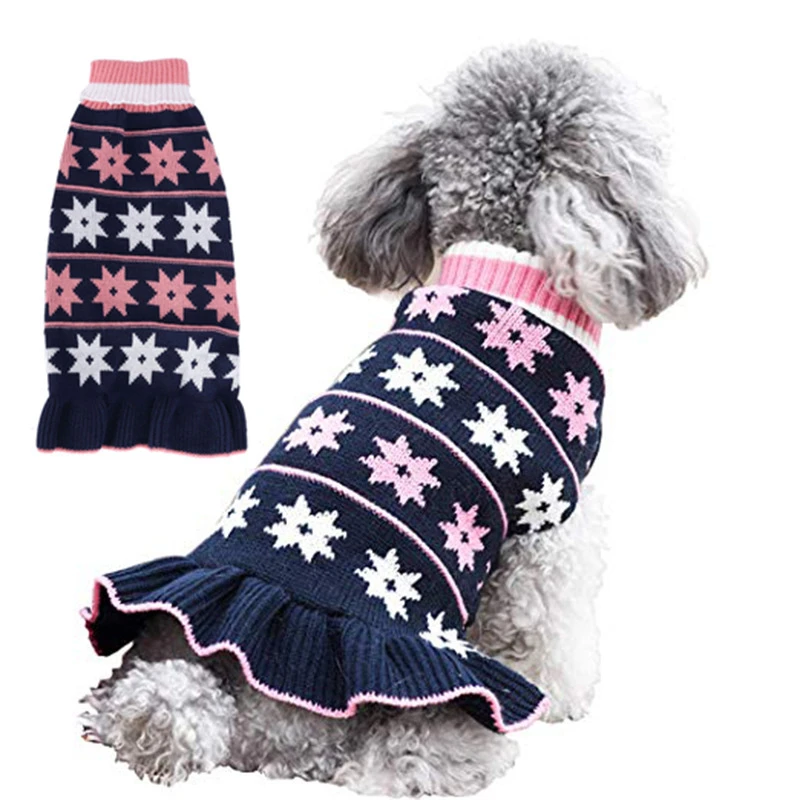 Turtleneck Knit Dog Sweater Grey Dress Navy Blue Clothes For Dogs Cats Pink Skirt Cute Dresses Small | Дом и сад