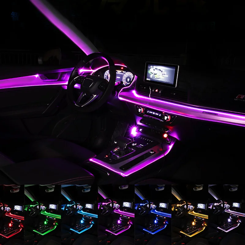 RGB автомобильный атмосферный светильник, полосы, светильник окружающего воздуха, приложение, контроль звука, авто приборная панель, окно, крыша, декоративная лампа, USB сигаретный светильник er