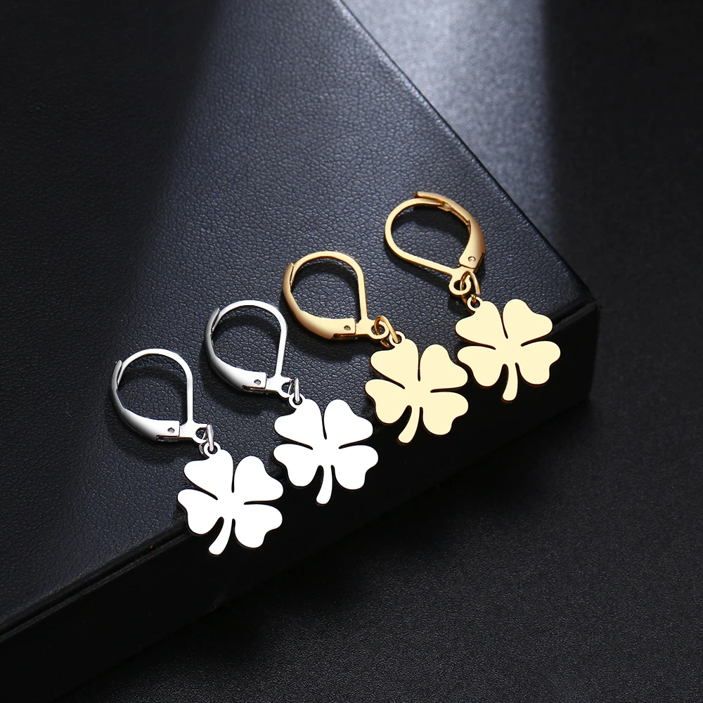 CACANA Clover Chic style Gold Earrings For Women Fashion Dangle Stainless Steel Temperament Earring Engagement Gifts Jewelry - Image 5
