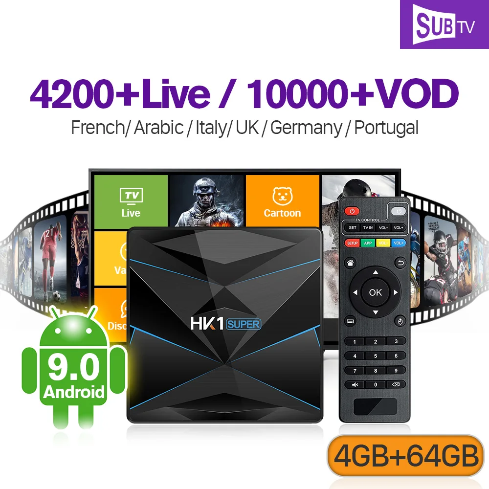 

Android 9.0 IPTV Portugal French 4K SUBTV smart box BT 4.0 Code for 1 Year RK3318 Dual-Band Wifi IPTV Canada Spain Thailand IPTV