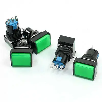 

5 Pcs Green Cap SPDT Panel Mounted Momentary 3 Pin Rectangle Pushbutton Switch