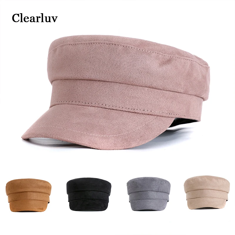 Women's All-match Hats Suede Flat Top British Retro Navy Style Sap Trend Military Cap Bonnets for Women Winter Girl | Аксессуары для