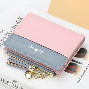 

2020 fashion retro new ladies short tassel wallet stitching contrast color wallet zipper coin purse