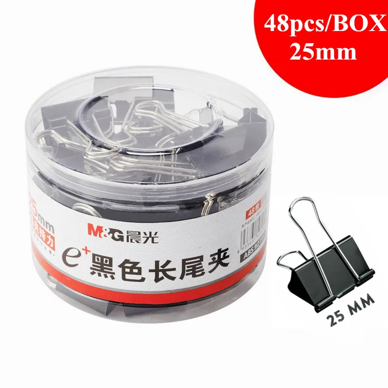 

M&G 48pcs/Barrel Binder Clips Long Tail Clips Black Color Metal 25mm Small Size School Office Shop Stationary ABS92735