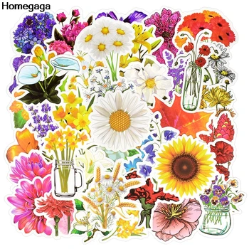 

10sets/lot Homegaga 50pcs Flowers stickers pvc Cartoon scrapbooking album decal Luggage Skateboard Phone Guitar Sticker D2055