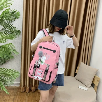 Large School Bags for Teenage Girls Usb with Lock Durable Breathable Printing Cute School Backpack Girls Solid Zipper Schoolbag