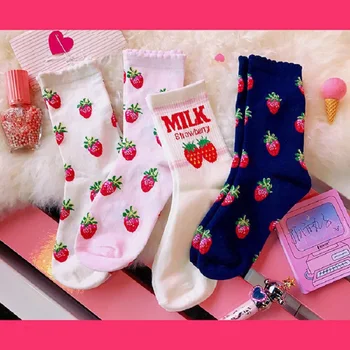 

Fashion Cute Creative Strawberry Embroidery Cotton Women Socks Harajuku Cartoon Sweet Fruits Socks Winter Warm Lovely Socks