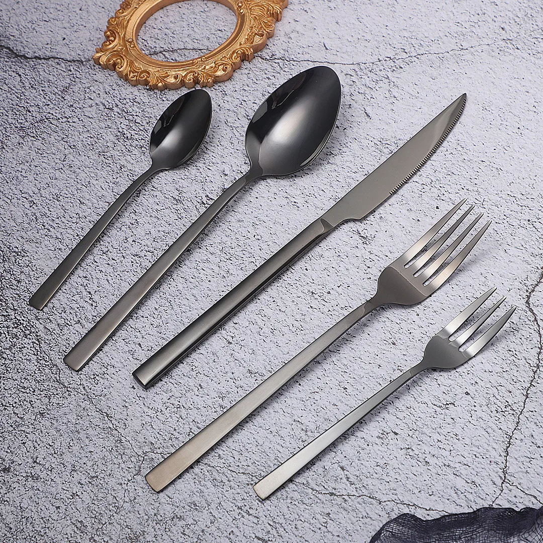Black Cutlery Set Stainless Steel Cutlery Spoon Fork Knife Black Tableware Dinnerware Set 20 Pieces Dishwasher Safe Eco Friendly