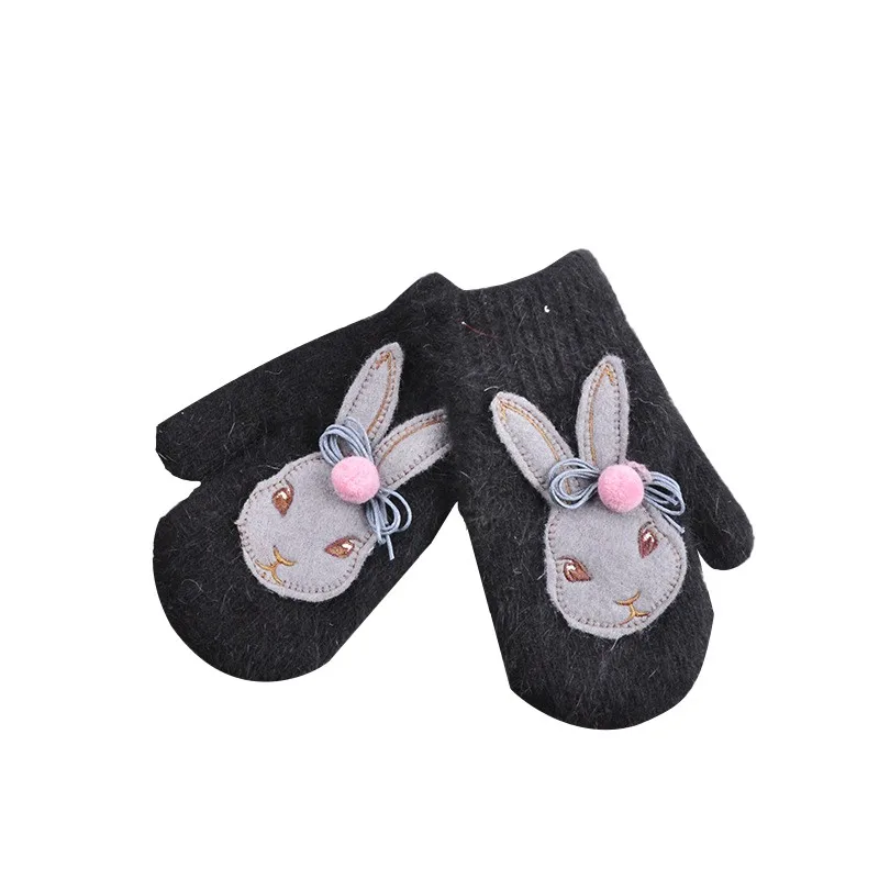 B Baby New Cute Cartoon Rabbit Gloves Winter Knit Wool Newborn Mittens Velvet Thick Children Kids Keep Finger Warm 3-8 Years Old - Цвет: B