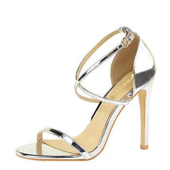 

YECHNE Gold Silver Sandals Pumps Women High Hooks Sandals Women Bridal Sandals Black Fashion Sexy Peep Toe High Hooks