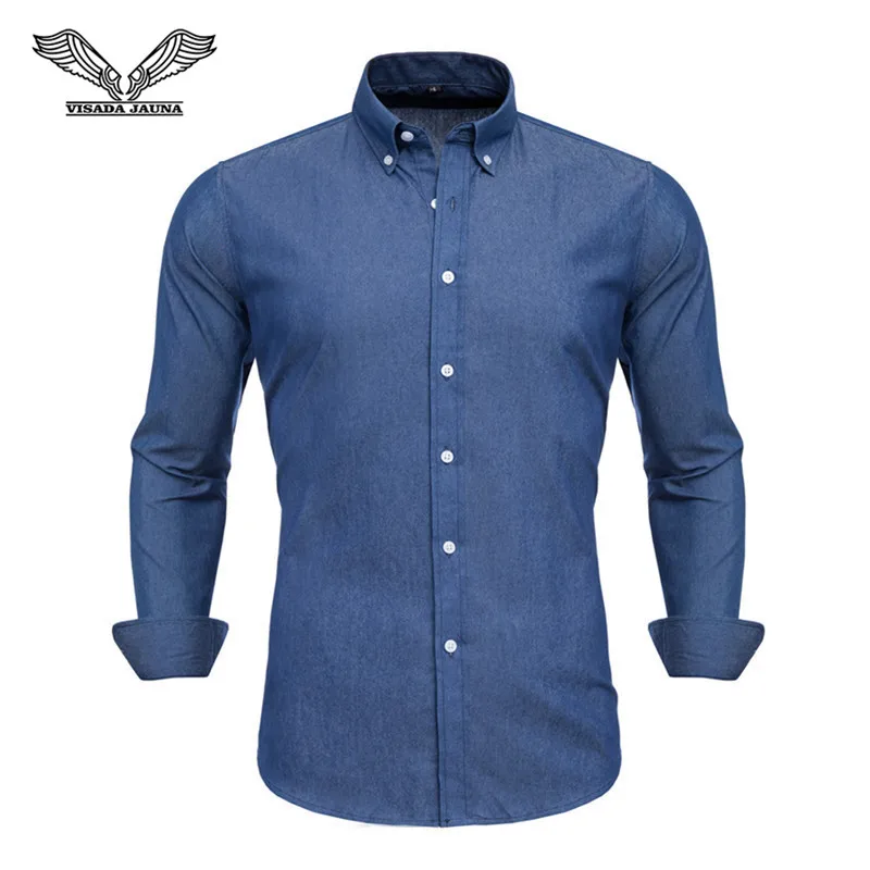 VISADA JAUNA хлопковые рубашки с двойным воротником, мужские повседневные рубашки с длинным рукавом, роскошные повседневные облегающие мужские рубашки N5133 - Color: Dark blue 25