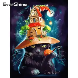 EverShine Cat Алмазная вышивка крестиком Красочные Бриллиантовые Стразы Вышивка Полный Дисплей Хэллоуин сделанное вручную украшение для дома