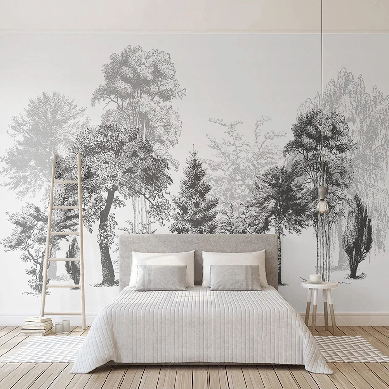 Custom Photo Wallpaper Modern Black And White Sketch Forest 3D Abstract Woods Mural Living Room TV Sofa Bedroom Papel De Parede |