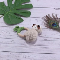 DIY Crochet Cartoon Lion Bunny Rattle Baby Wooden Ring Teether With Bell Newborn Teething Nursing Toy Montessori Children Toys 2