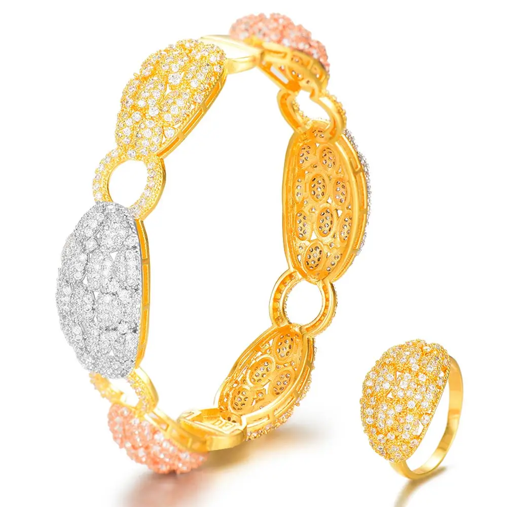 

GODKI 2PCS Bracelets/Ring Snake Head Luxury Cubic Zircon Bangle Resizable Rings Trendy Girls Women Patry Wedding Jewelry Sets