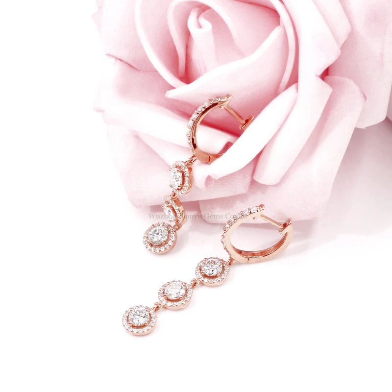 Tianyu драгоценные камни Luxuly 2.1ct Moissanite Висячие серьги круглые 925 Серебряные длинные