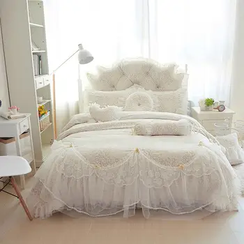 

Korean Princess lace bedding set winter fleece thick Bedding sets full queen king size bedskirt duvet cover set bedsheet linens