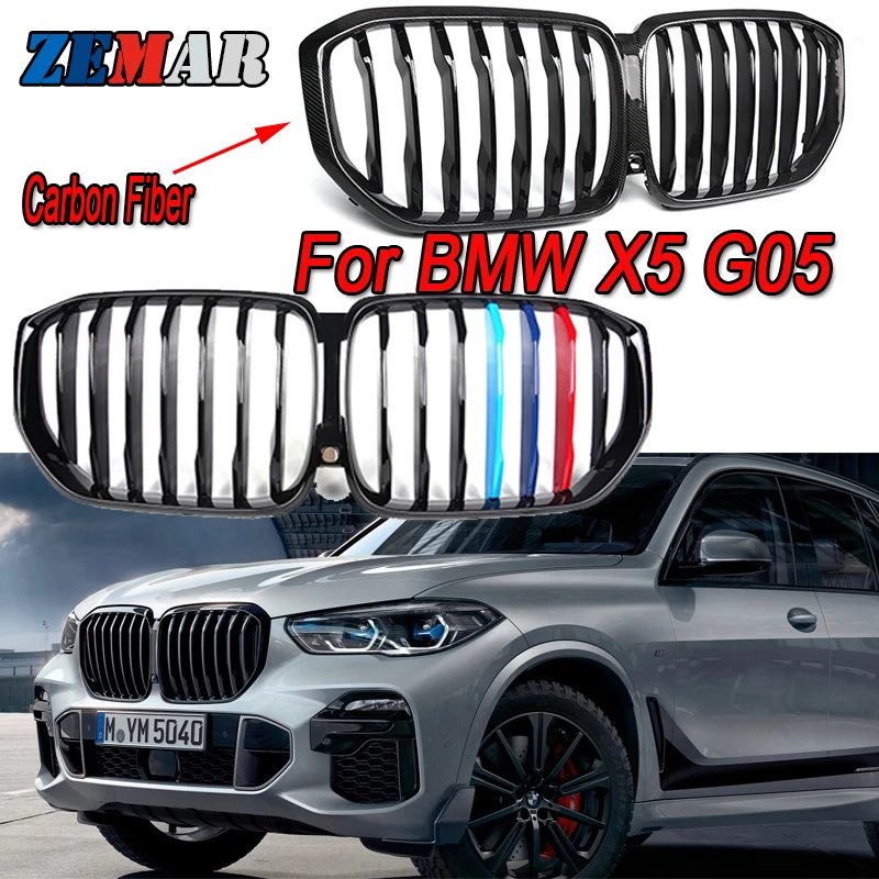 

Carbon Fiber/Black Front Bumper Racing Grill Kidney Grilles For New BMW X5 G05 2019 2020 M Power Sport Performance Accessories