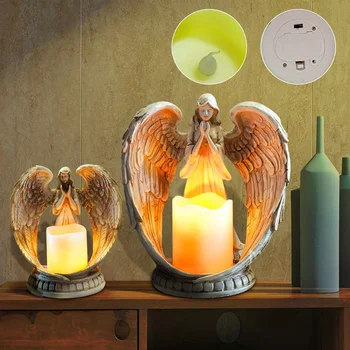 

Creative Resin Angel Figurines Electronic Candlestick Crafts Home Decor Angel Miniature Candle Holder Ornaments Wedding Gifts