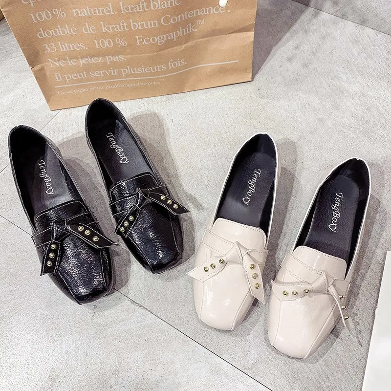 

2019 Spring New Style Square Head Chunky-Heel Semi-high Heeled Retro Grandma Shoes Bow Shoes Korean-style WOMEN'S Shoes High Hee