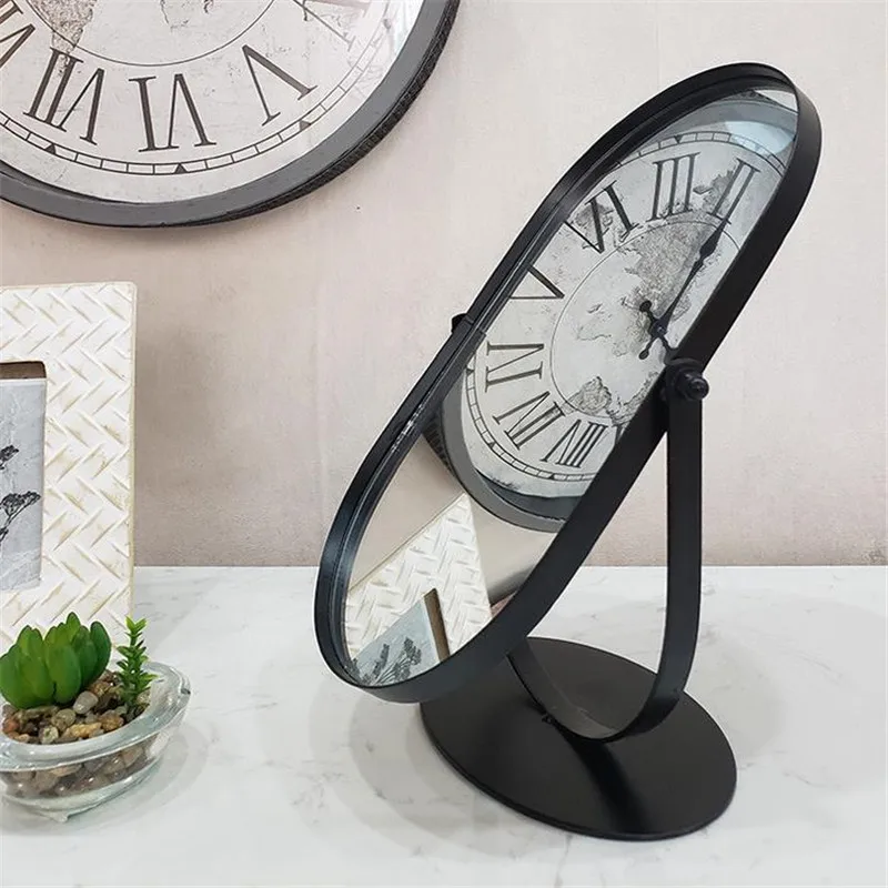 New Nordic Style Black Makeup Mirror Metal Mirror Bathroom Vanity Cosmetic Table Top Mirrors For Bathroom 4#