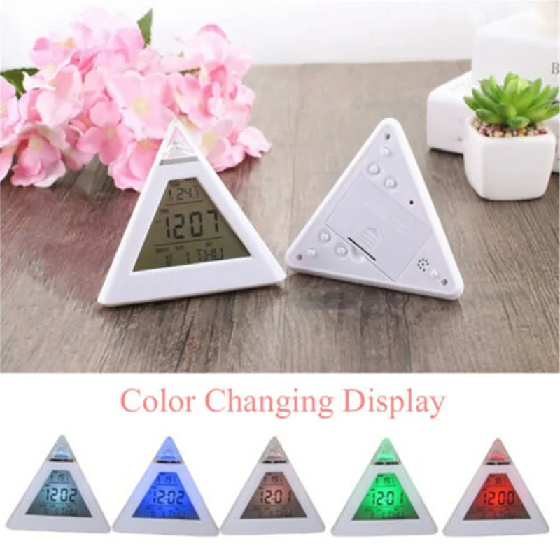 ZANCAKA Triangle clock 7 color change LED temperature display digital alarm clock decoration sound control desktop thermometer