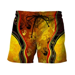 Summer Casual Shorts Aboriginal Australia Rock Painting Hand Lizard Art Golden Style 3D Printed Trousers For Women Men Shorts
