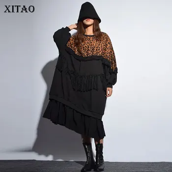 

XITAO Hit Color Patchwork Tassel Dress Leopard Pleated Plus Size Midi Dress Women Clothes 2019 Pullover Loose Autumn New ZLL1758