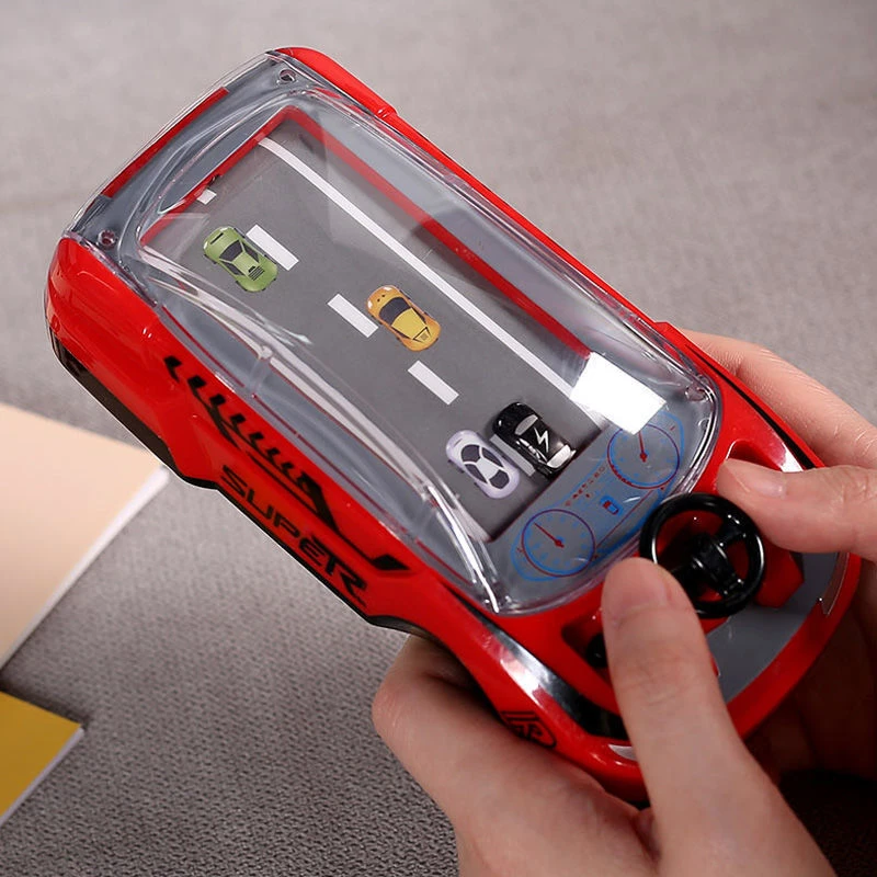 Racing car handheld game player with 3D car model and steering wheel, real auto racing game console, novelty children toy