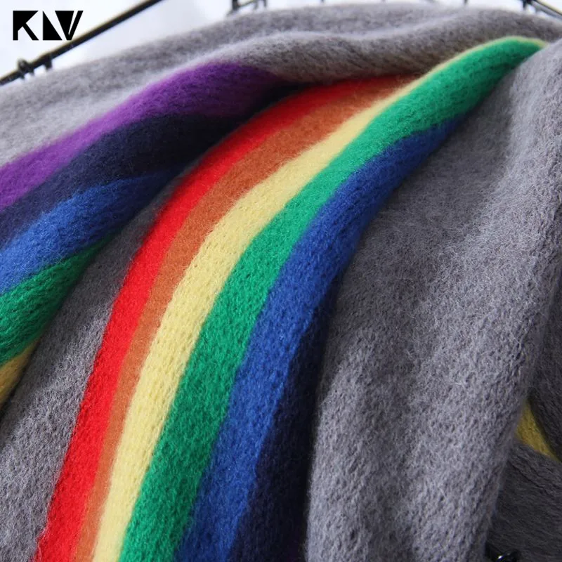 190x40cm Women Girls Pashmina Rainbow Vertical Striped Patchwork Oversized Scarf Shawl with Tassels Winter Warm Blanket Wraps