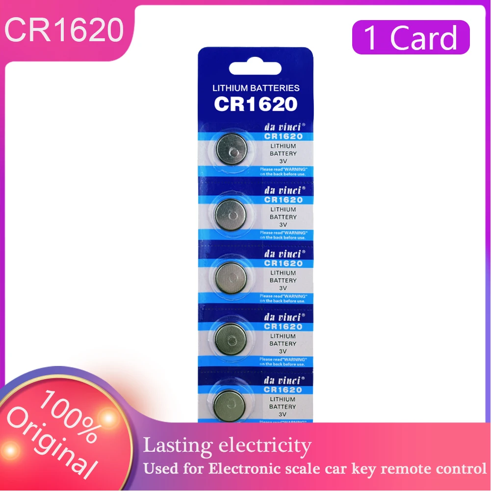 100% de tarjeta Original CR1620, 3V, Batería de botón de litio, CR1620, para reloj con calculadora, remoto, alta calidad, pila de moneda, reemplazo, 5 uds.