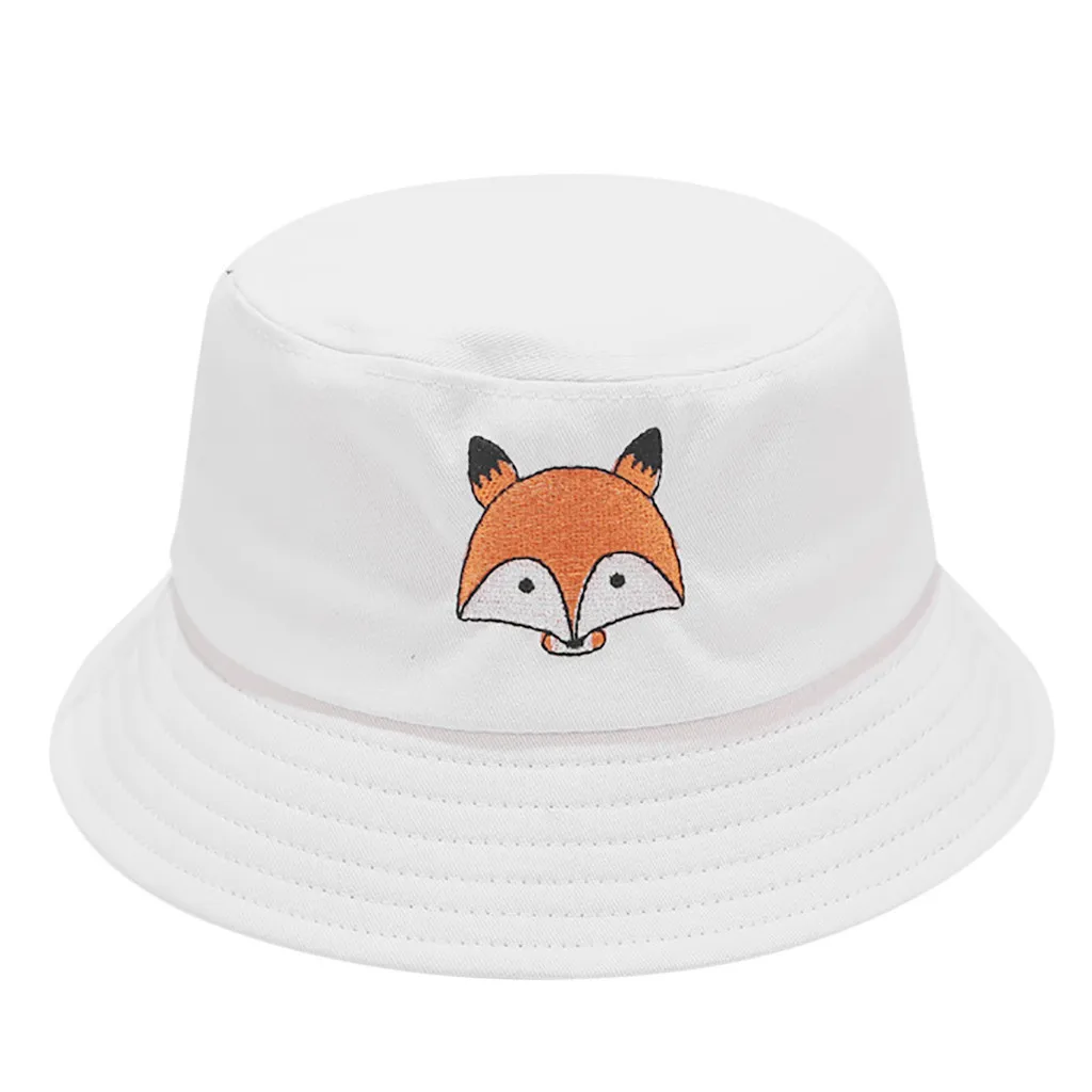 Small fresh bucket hat Fox embroidery 