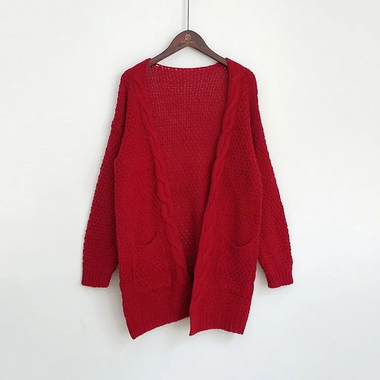 Повседневный Зимний вязаный кардиган, женский свитер свободного размера плюс, длинный кардиган, женский осенний свитер, кардиган, верхняя одежда, пальто - Цвет: Style 2-Red