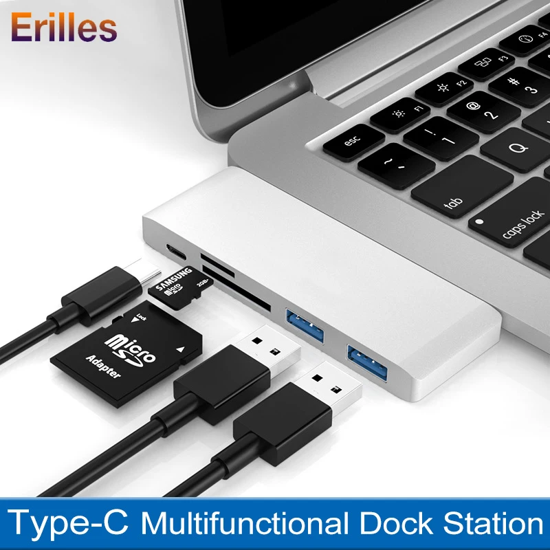 

Type c Hub for Macbook/Huawei/HP Laptop/Samsung USB Hubs Splitter Type c to TF Card Reader USB 3.0 Computer USB Converter 5 in 1