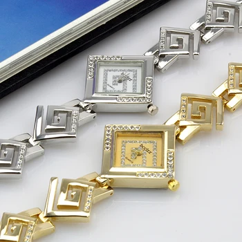 

2 Colors Fashion Women Rhombus Chain Diamond Silver Gold Bracelet Quartz Wrist Watch