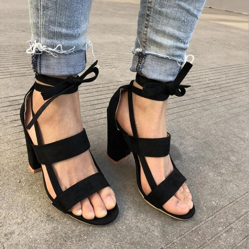 

2020 Women Summer Ankle Strap Sandals Open Toe Gladiator Cross Tied Fashion Female Casual Black Flats Platform Ladies Shoes