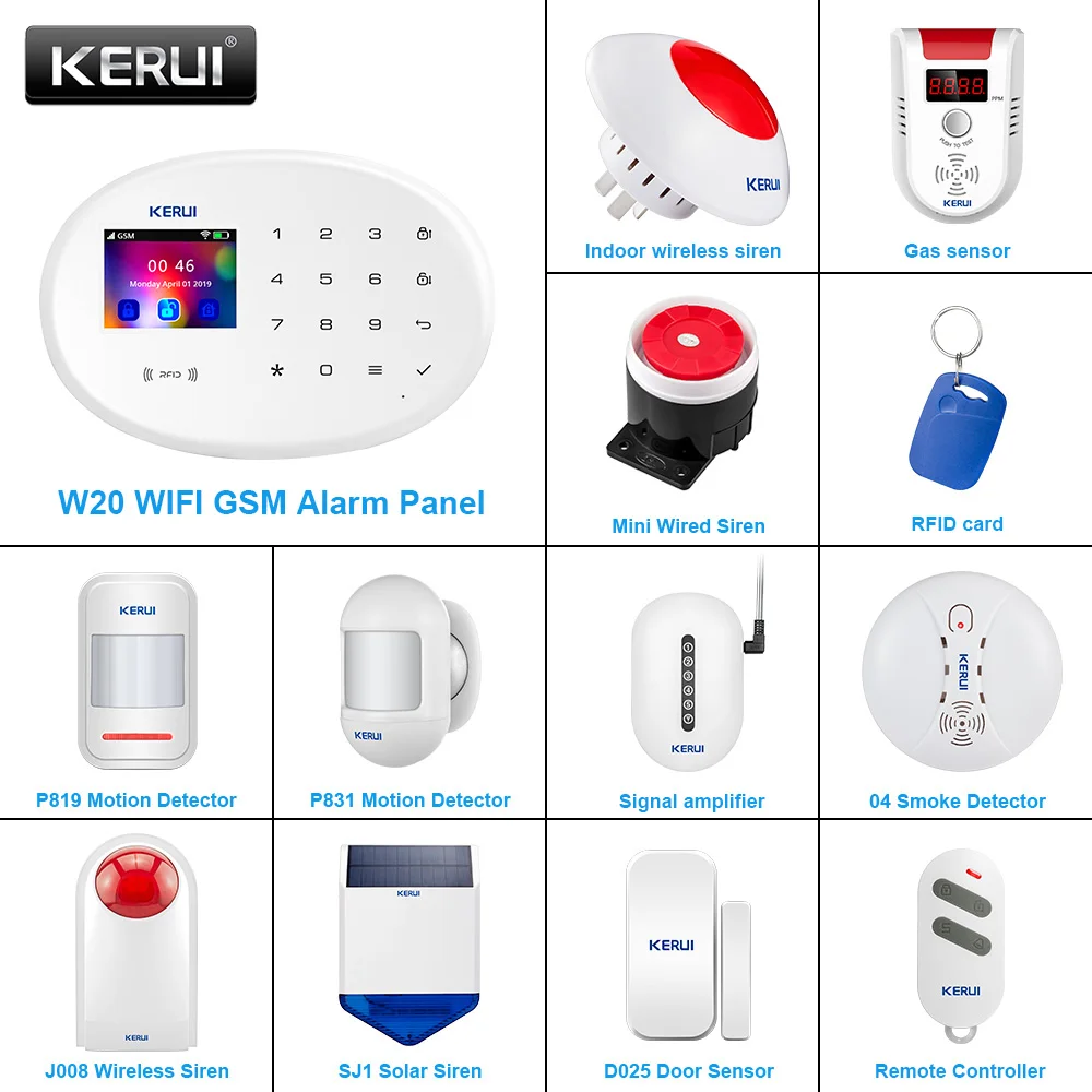KERUI W204 Smart Home Security Alarm System With 2.4 Inch TFT Touch Panel APP Remote Control Wireless Sensor DIY Kit
