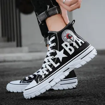 

s Men 2019 New Spring Autumn Fashion Sneakers Lace-up Man canvas Walking Shoes Mens High-top Canvas Shoe A56-55