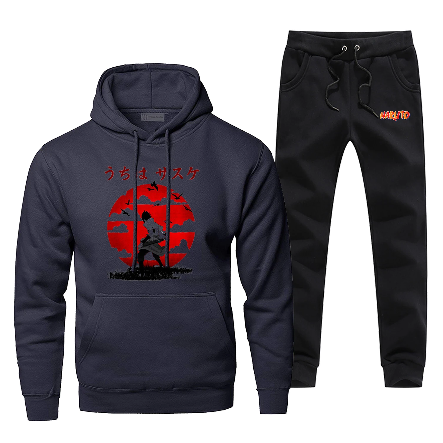 Naruto Uchiha Sasuke, мужские комплекты с принтом, японское аниме, мужские Модные спортивные костюмы для бега, флисовые Chandal Hombre Harajuku, спортивная одежда