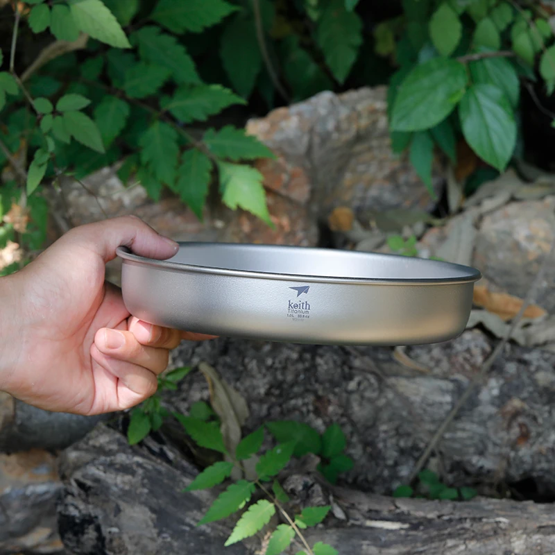 Keith Ti8702 Ultralight Titanium Plate Outdoor Camping Cookware Dishes Eco-Friendly Kitchenware Dinnerware Tray 1L 150g D210mm